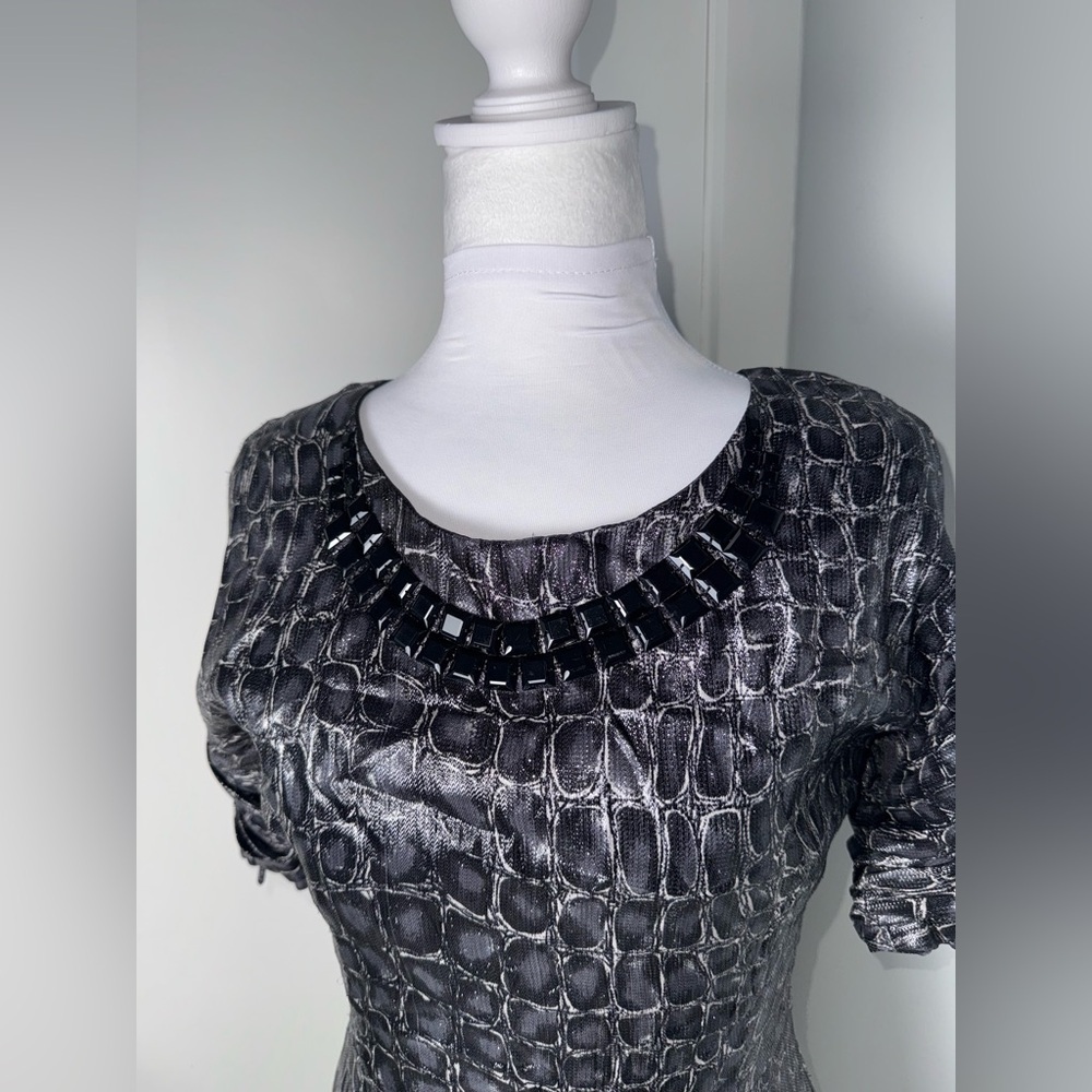 Blumarine Delilah Metallic Croc-Embossed Cocktail Dress/ Size 4 - Picture 3 of 8